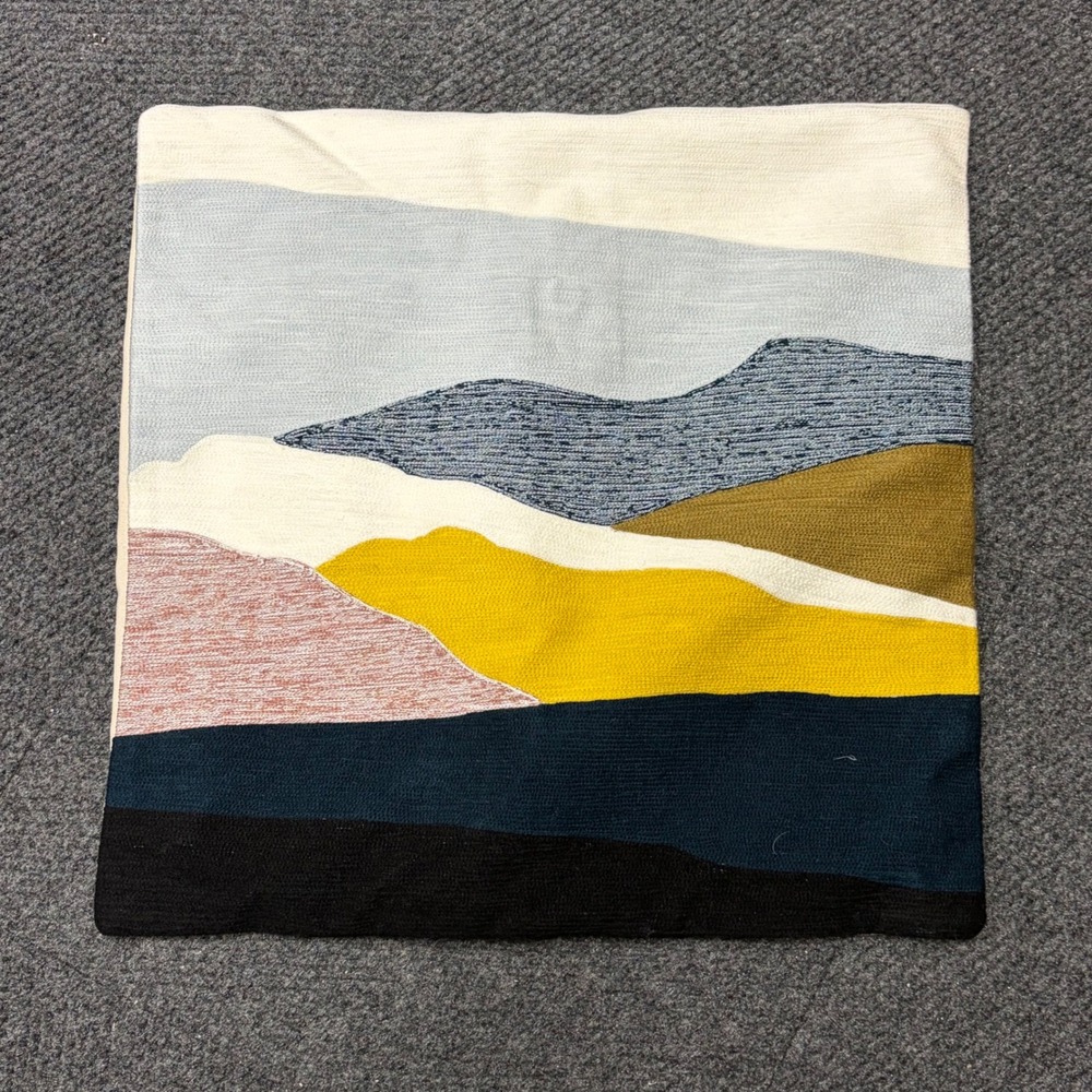 West Elm Abstract Landscape Pillow Cover 20x20 Handcrafted Multicolor NWT